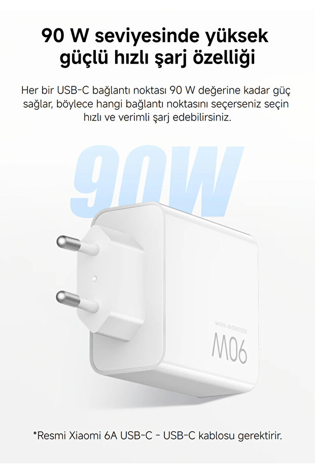 90W HyperCharge Power Adapter (3-Port) EU 2× USB-C + 1× USB-A Hızlı Şarj Adaptörü - 3