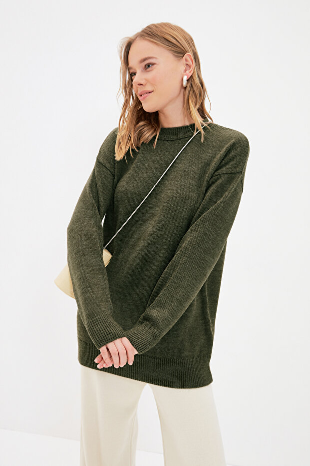 Haki Bisiklet Yaka Loose Fit Triko Kazak TCTAW22AK0045