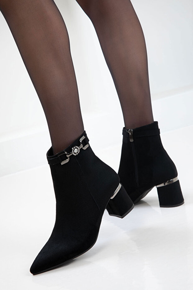 Siyah Süet Kadın Bot & Bootie 21118 - 3