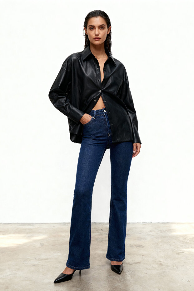 More Sustainable Lacivert Yüksek Bel Orta Esnek Flare İspanyol Paça Jeans TWOSS23JE00063 - 1