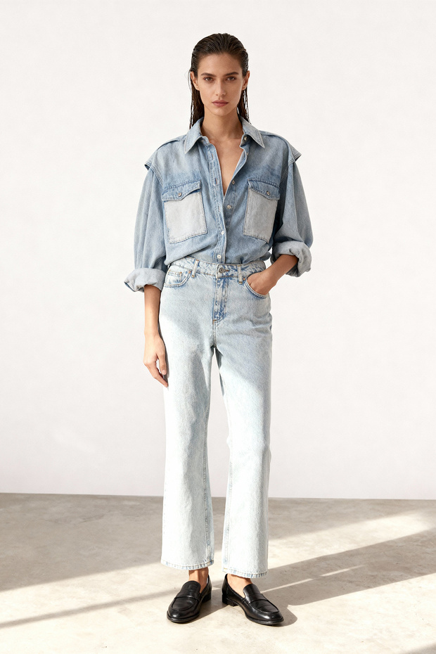 Açık Mavi Yüksek Bel Düz Kesim Straight %100 Pamuk Non-Stretch Jeans TWOSS23JE00089 - 1