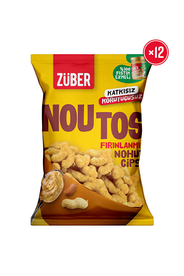 Züber Noutos %100 Yer Fıstığı Ezmeli Fırınlanmış Nohut Cipsi 55g x 12 Adet