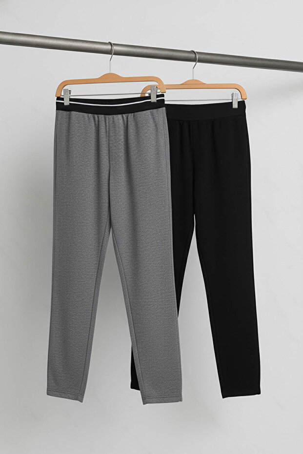 Siyah-Füme Regular Fit 2 li Örme Unisex Pijama Altı Eşofman TMNAW25PJ00016 - 1