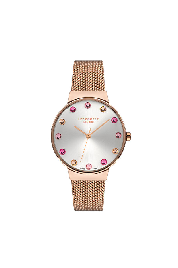Women's Watch, with Stones, Silver Dial, Rose Case, Mesh Rose Strap, Quartz, 3Atm, Lc07307.430