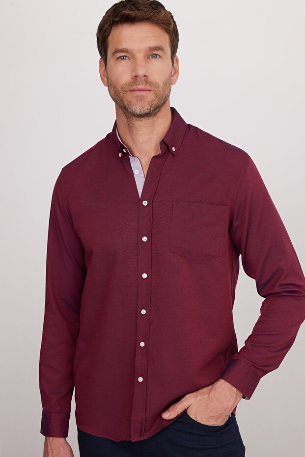 Men's Regular Fit Classic Cut Button Collar Cotton Easy Ironing Oxford Solid Shirt - 5