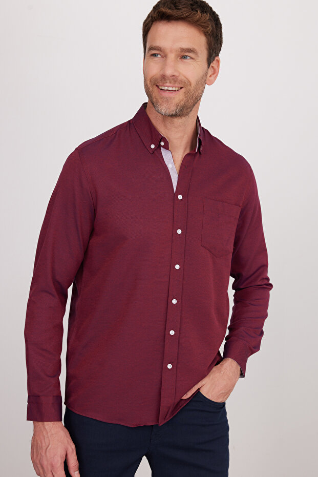 Men's Regular Fit Classic Cut Button Collar Cotton Easy Ironing Oxford Solid Shirt - 6