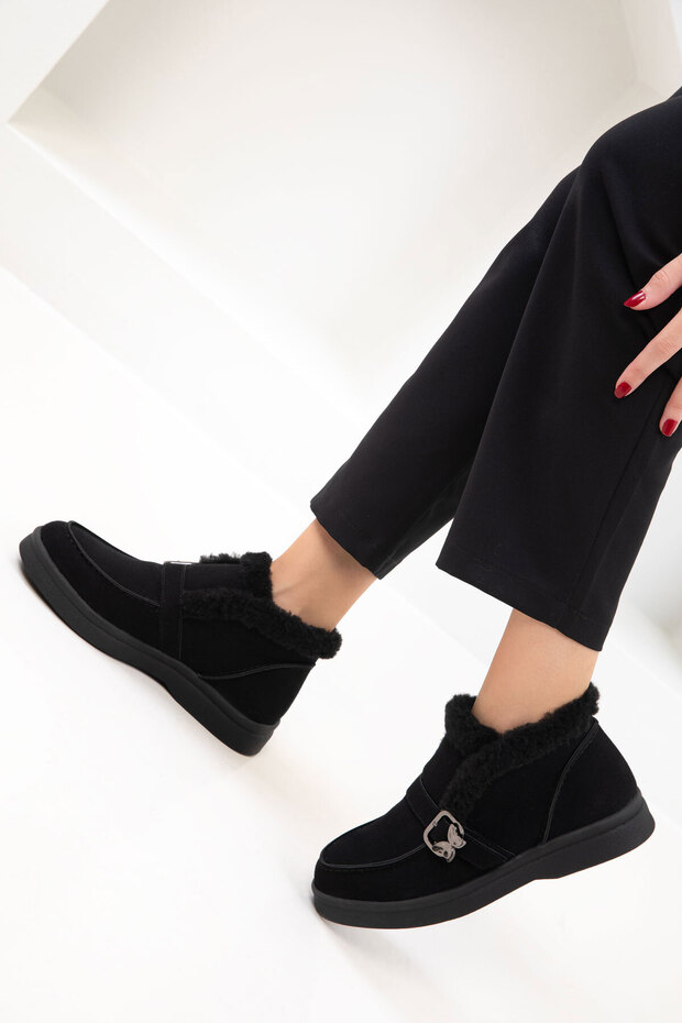 Siyah Süet Kadın Bot & Bootie 19926 - 4