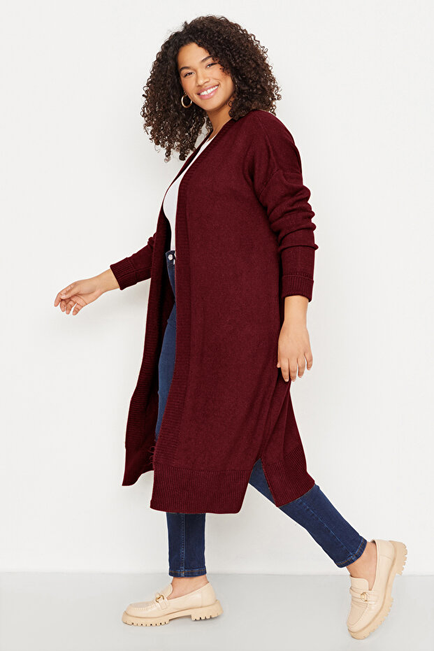 Mürdüm Oversize/Bol Kesim Triko Hırka TBBAW23AV00017 - 2