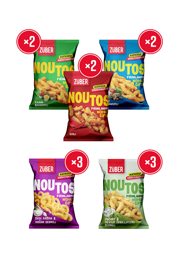 Züber Noutos Karma Parti Paketi 55g x 12 Adet (Kajun, Chili, Ege, Ekşi Krema, Yoğurt)