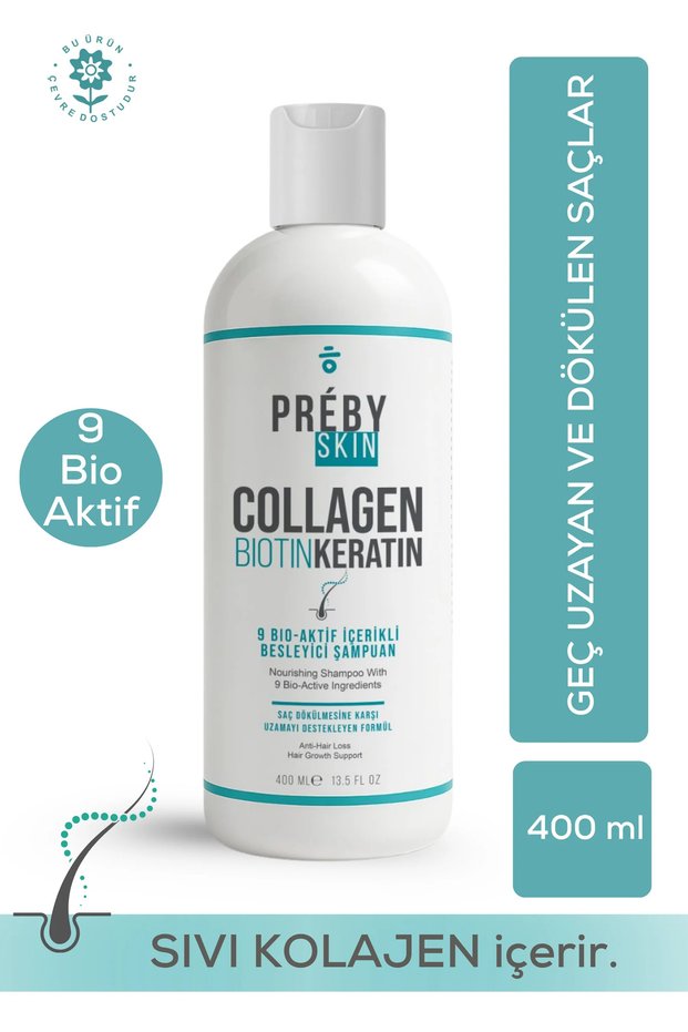 Liquid Collagen, Biotin and Keratin Nourishing Shampoo with 9 Bio Actives Against Hair Loss