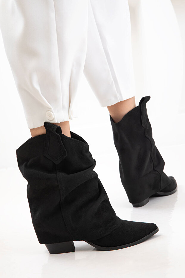 Siyah Süet Kadın Bot & Bootie 21129 - 2