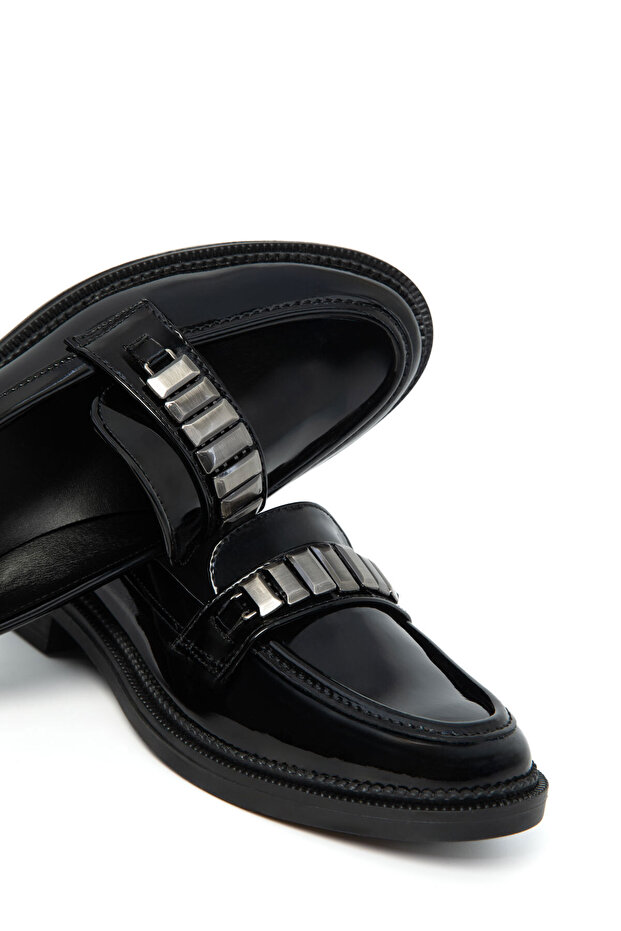 Black Patent Leather Women's Loafer Shoes 21099