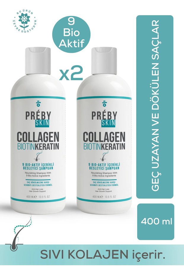 Liquid Collagen, Biotin and Keratin Nourishing Shampoo Containing 9 Bio Actives Against Hair Loss 2 Pack