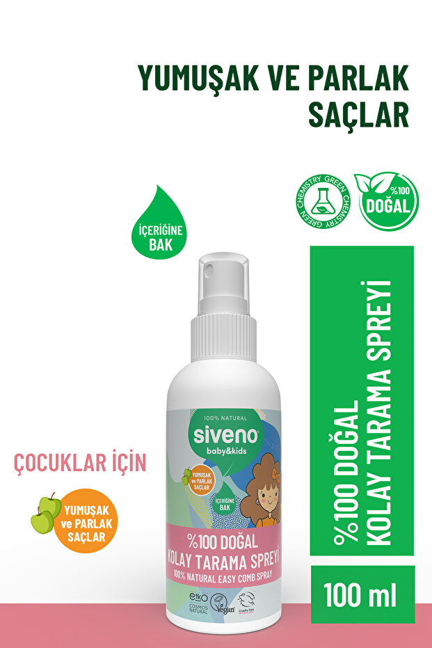 Siveno %100 Doğal Kolay Tarama Spreyi Çocuklar İçin Nemlendirici Hindistan Cevizi Yağlı 100 ml