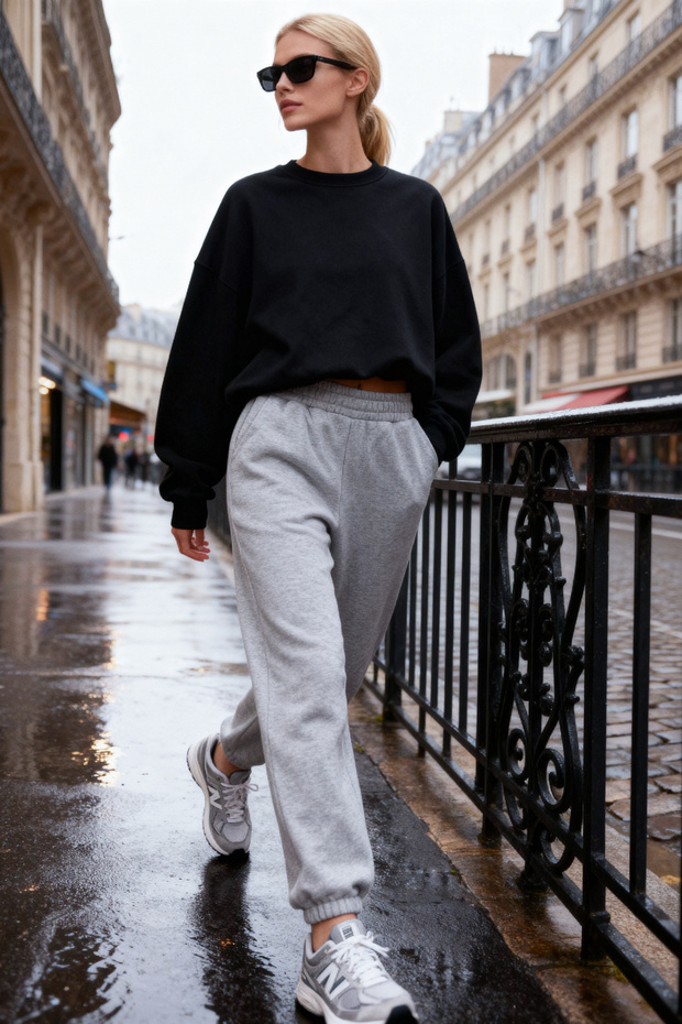 Gri Loose Jogger Kalın İçi Polarlı Örme Eşofman Altı Pantolon TWOAW23EA00151 - 1