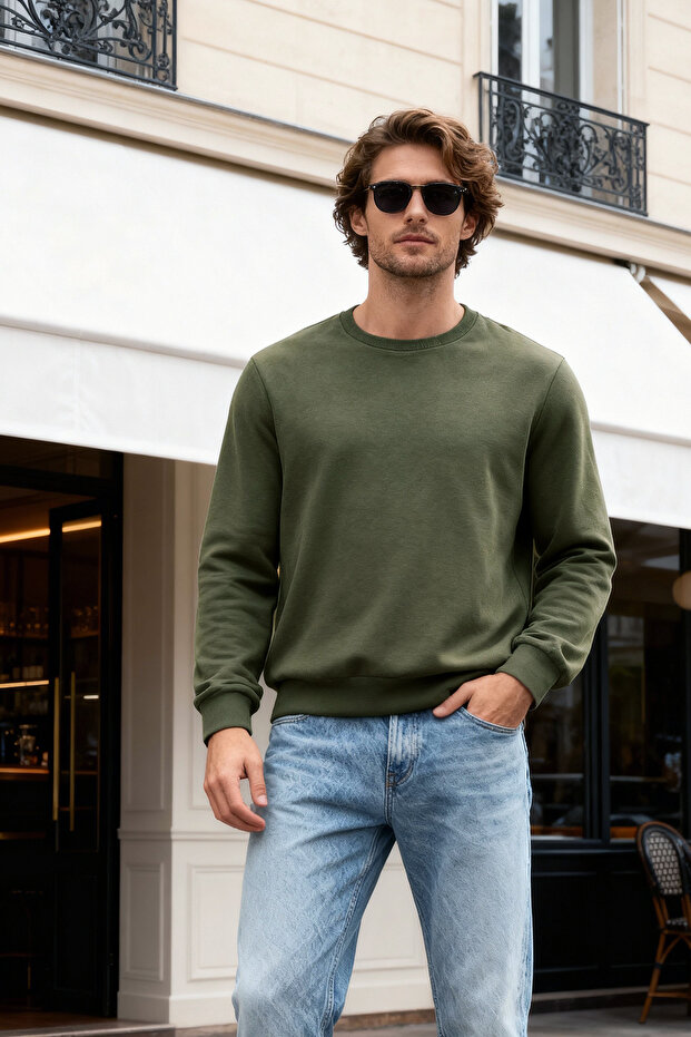 Haki Regular/Normal Kesim İçi Polar/Sıcak Tutan Sweatshirt TMNAW21SW1208 - 1