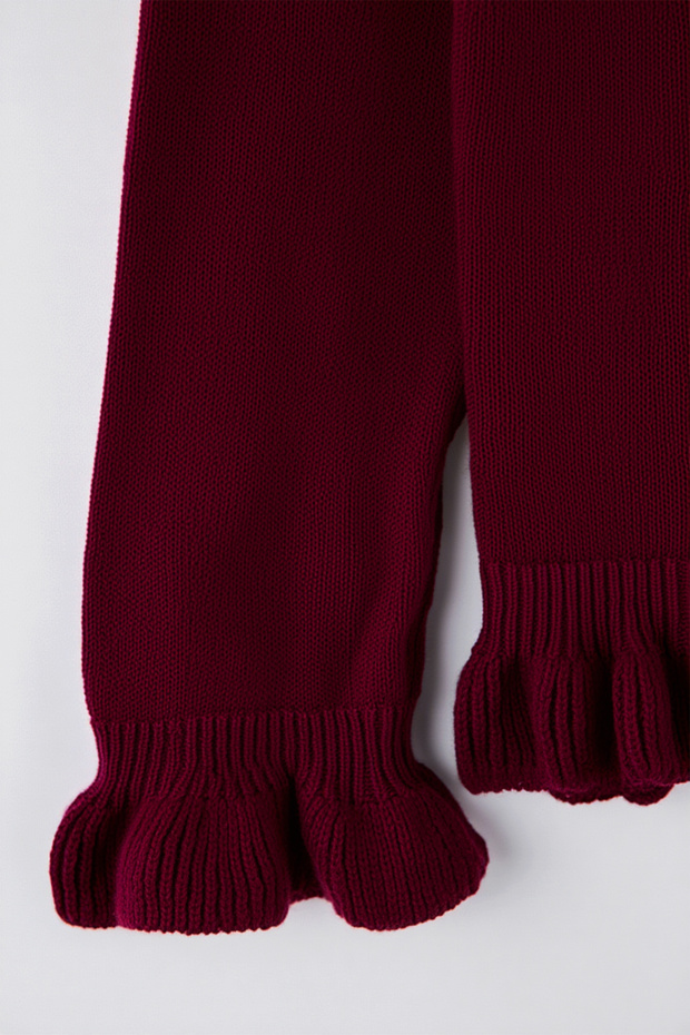 Bordo Düğme & Volan Detaylı Yumuşak Dokulu Triko Hırka TBBAW26AV00031 - 7
