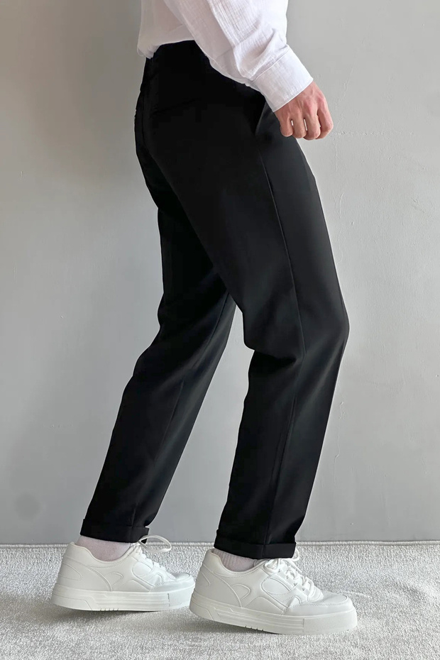 Siyah Erkek Boyfriend Fit Kumaş Pantolon TMNAW26PL00017 - 3