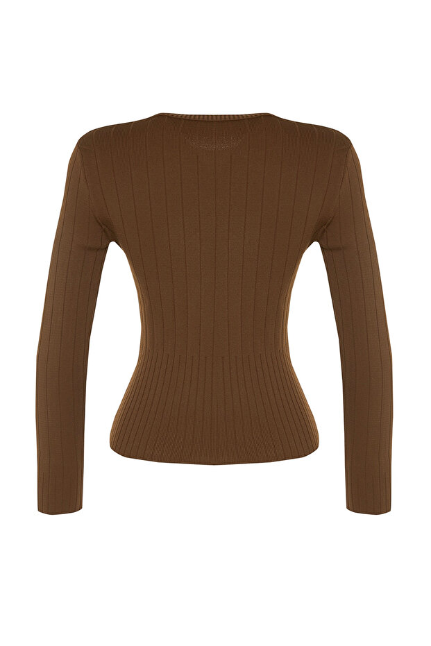 Brauner Basic Strickpullover mit Rundhalsausschnitt TWOAW23KZ01249 - 8