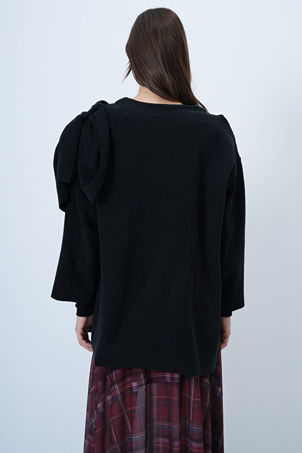 Schwarze Fleecejacke mit Schal-Detail ALC-X14683 - 8