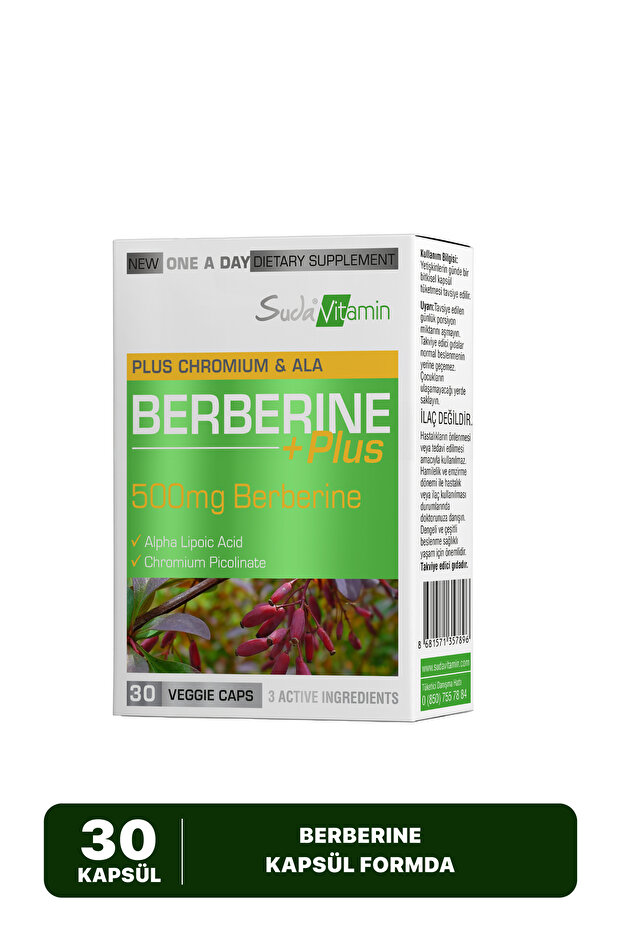 Berberine Plus Karamuk Ekstresi, Alfa Lipoik Asit ve Krom İçeren Takviye, 30 Bitkisel Kapsül - 1
