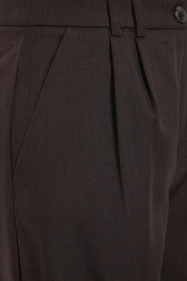 Koyu Kahverengi Wide Leg/Geniş Paça Palazzo Pilili Dokuma Kumaş Pantolon TWOAW22PL0475 - 9