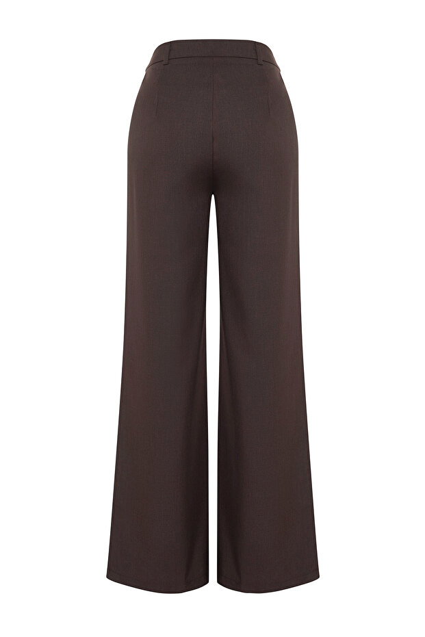 Koyu Kahverengi Wide Leg/Geniş Paça Palazzo Pilili Dokuma Kumaş Pantolon TWOAW22PL0475 - 10