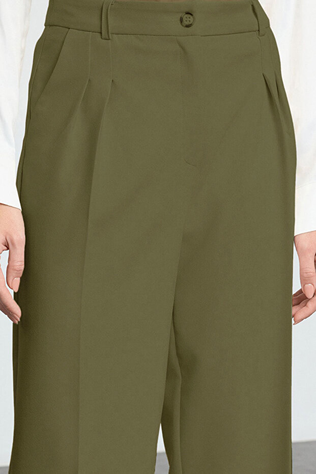 Açık Haki Pilili Wide Leg/Geniş Paça Pantolon TWOAW25PL00109 Palazzo - 4