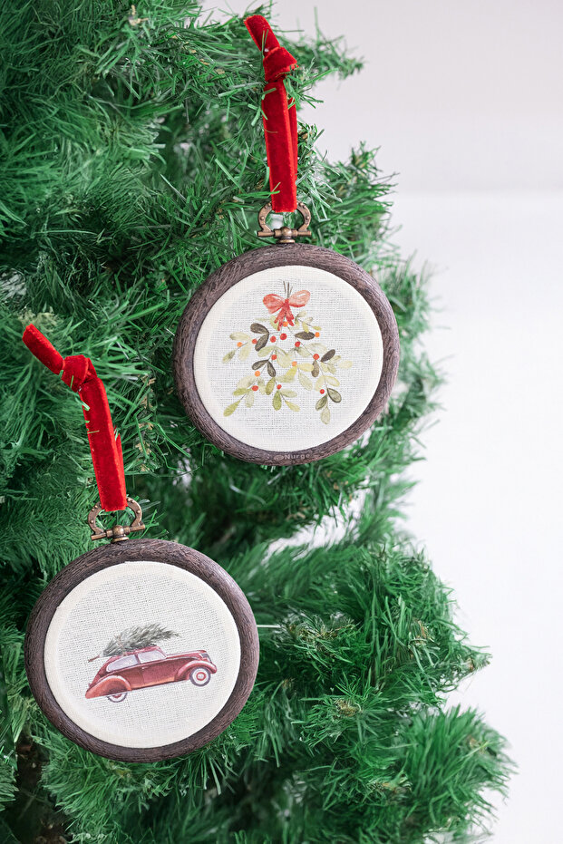 2-Piece Car and Flower Printed Pulley Panel Christmas Ornament Tphaw26Ys00007