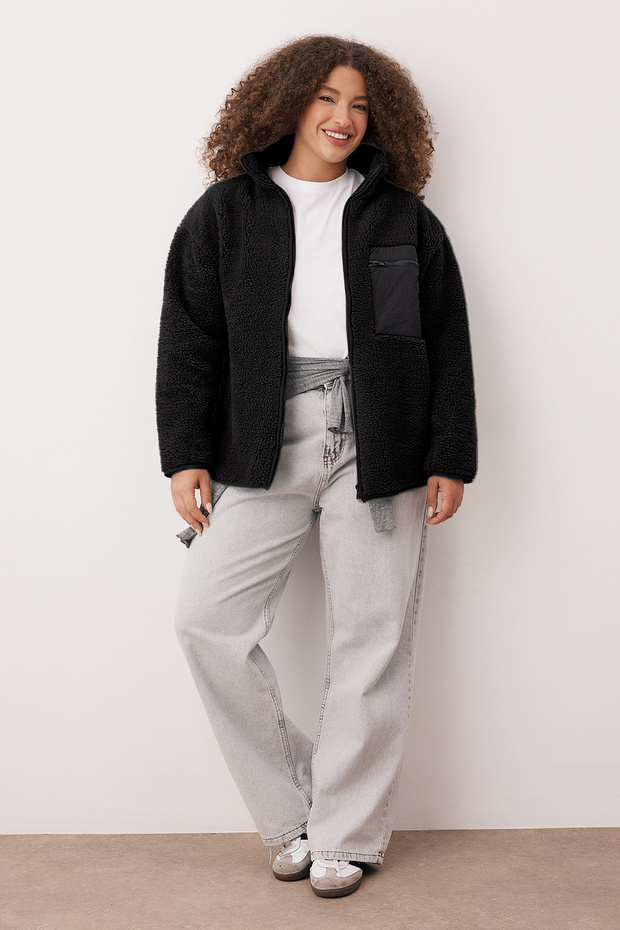 Winter Essentials Siyah Kalın Polar Fermuarlı Dik Yaka Cepli Örme Sweatshirt TBBAW26AO00022 - 5