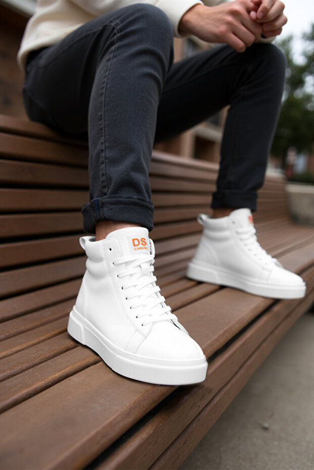 DS Cooper Białe męskie codzienne obuwie casualowe Botki z cholewką - 1