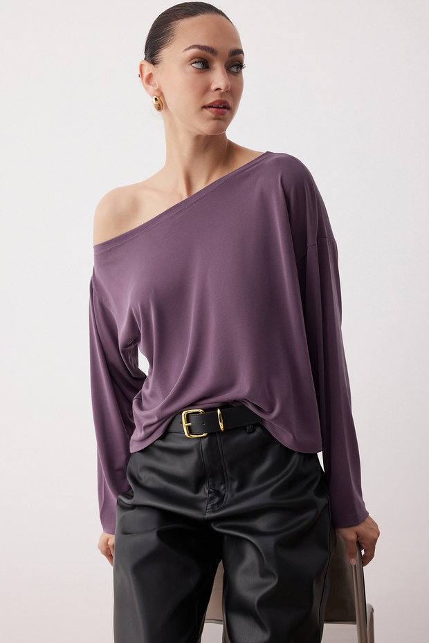 More Sustainable Mürdüm Kayık Yaka Relaxed/Rahat Kesim Modal Premium Örme Bluz TWOAW25BZ00282 - 2