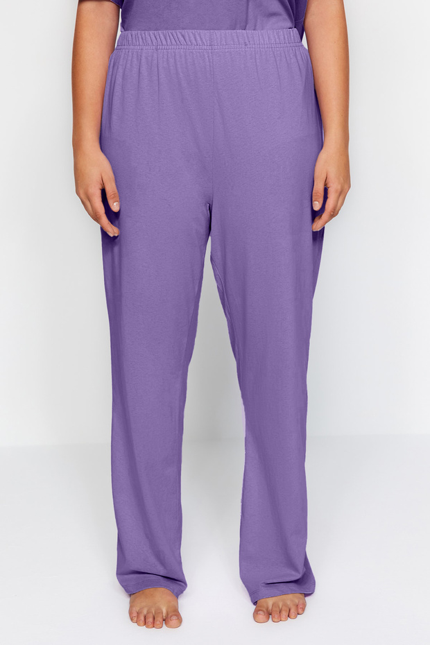 Mor Baskılı Cep Detaylı Örme Pijama Takımı TBBAW24AI00004 - 3
