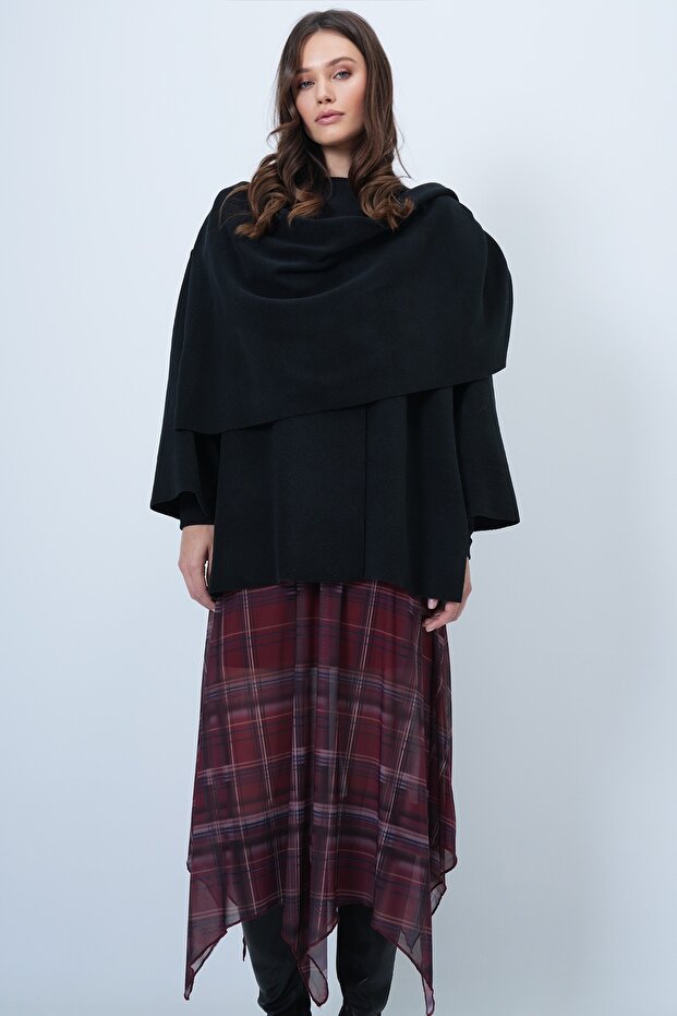 Schwarze Fleecejacke mit Schal-Detail ALC-X14683 - 5