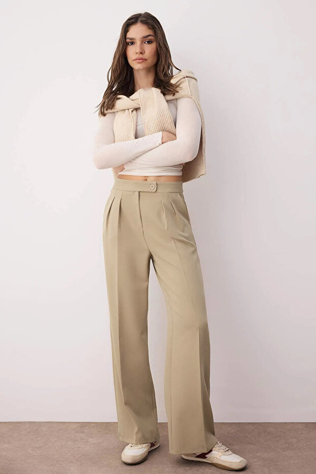 Vizon Wide Leg/Geniş Paça Yüksek Bel Dokuma Kumaş Pantolon TWOAW22PL0066 - 1