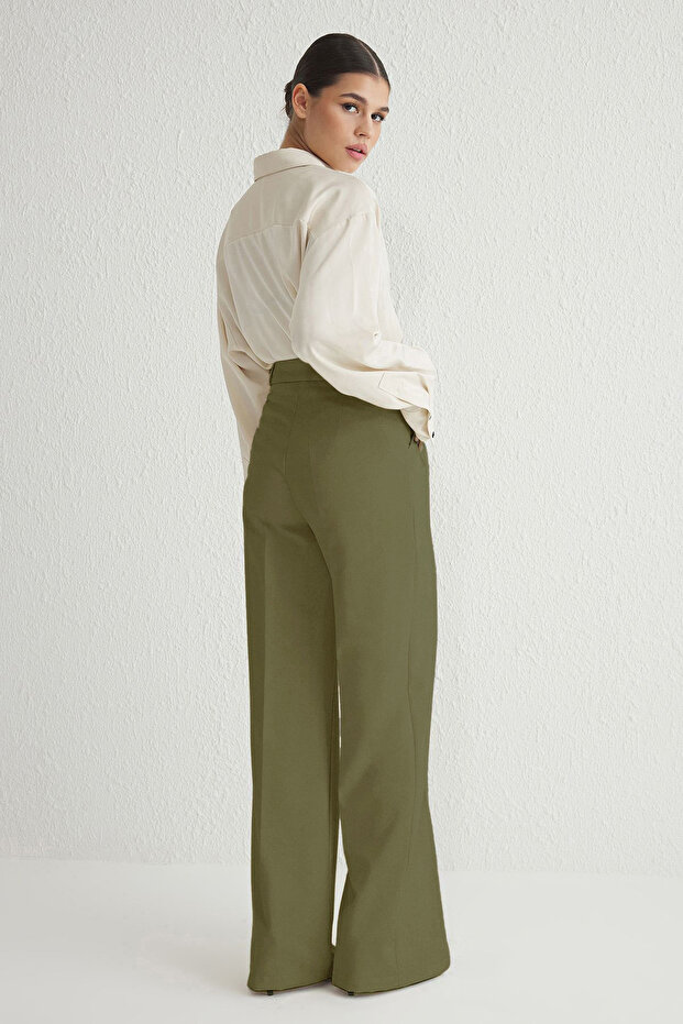 Açık Haki Pilili Wide Leg/Geniş Paça Pantolon TWOAW25PL00109 Palazzo - 7