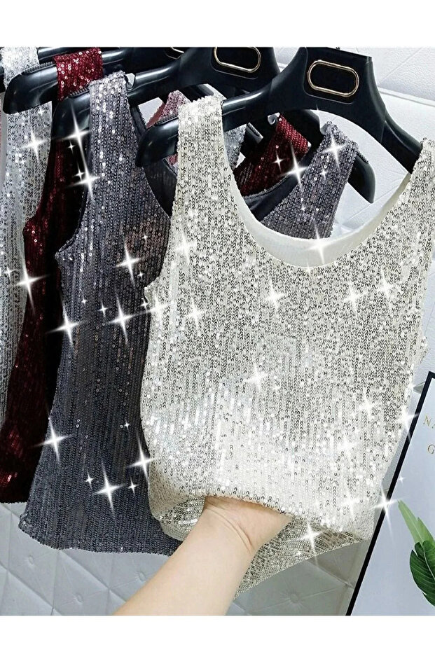 Siyah Parlak Payetli Bluz - 2