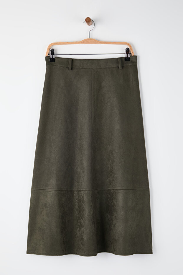 Haki A Line Midi Örme Süet Etek TWOAW26ET00128 - 5