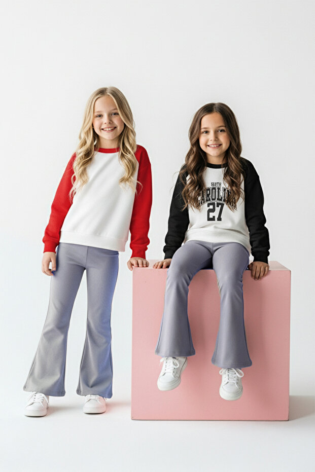 Siyah-Kırmızı 2'li Pamuklu Slogan Baskılı 23 Nisan RegularKız Çocuk Örme T-Shirt TKDAW26TS00008 - 1