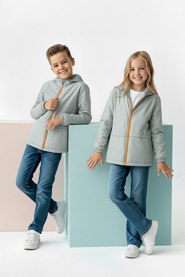 Mint Düz/Basic Kapüşonlu Relaxed/Rahat Fit Unisex Çocuk Yağmurluk & Rüzgarlık TKDAW26YR00002 - 1
