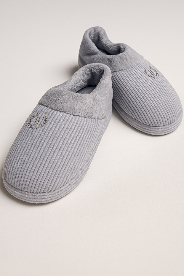 Gri Erkek Kadife Ev Ayakkabısı BYNDKDFBOT01 - 3