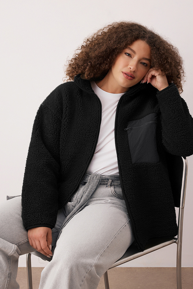 Winter Essentials Siyah Kalın Polar Fermuarlı Dik Yaka Cepli Örme Sweatshirt TBBAW26AO00022 - 6