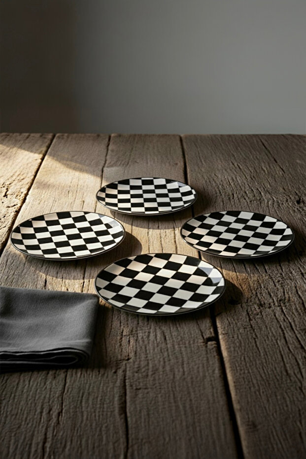 4'lü Dama Desenli Seramik Pasta Seti 19 cm TPHAW26TBK00052 - 5