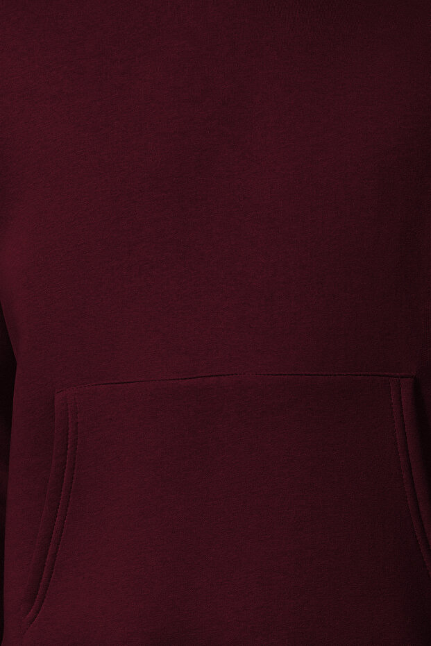 Bordo Oversize/Geniş Kesim Sırtı Nakış Detaylı Kapüşonlu Sweatshirt TMNAW25SW00142 - 7