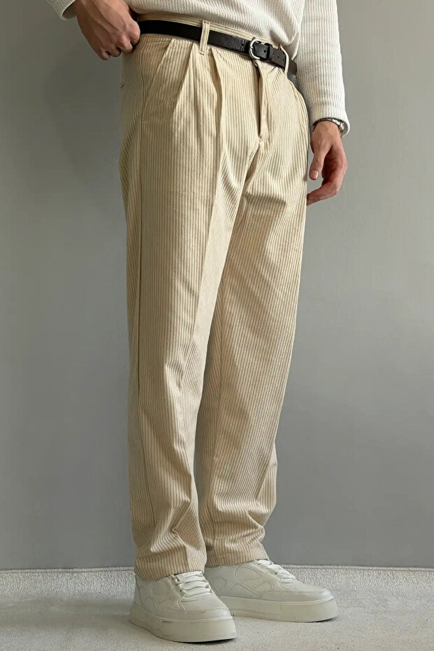 Ekru Erkek Baggy Fit Kadife Pantolon TMNAW26PL00022 - 3