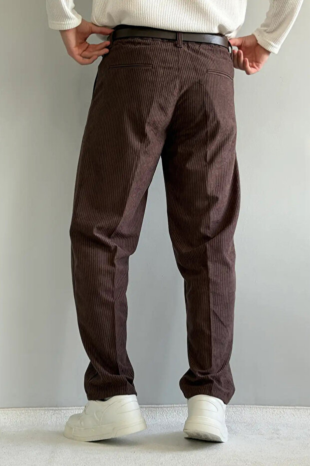 Kahverengi Erkek Baggy Fit Kadife Pantolon TMNAW26PL00022 - 4