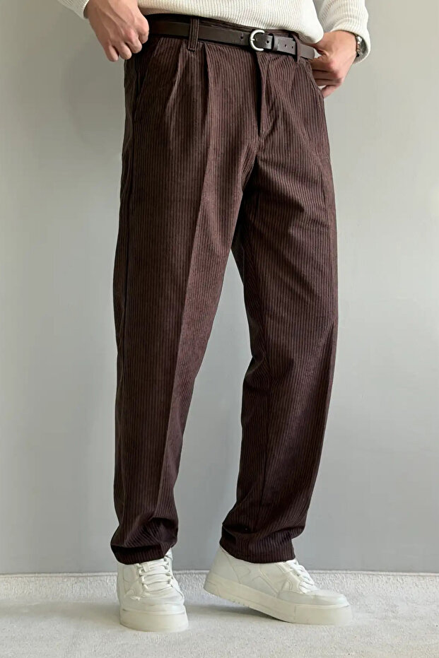 Kahverengi Erkek Baggy Fit Kadife Pantolon TMNAW26PL00022 - 1