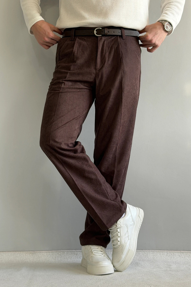 Kahverengi Erkek Baggy Fit Kadife Pantolon TMNAW26PL00022 - 3