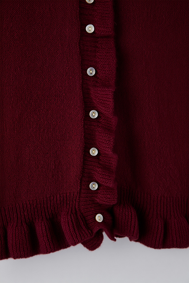 Bordo Düğme & Volan Detaylı Yumuşak Dokulu Triko Hırka TBBAW26AV00031 - 6