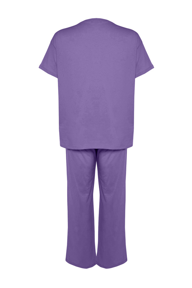 Mor Baskılı Cep Detaylı Örme Pijama Takımı TBBAW24AI00004 - 7